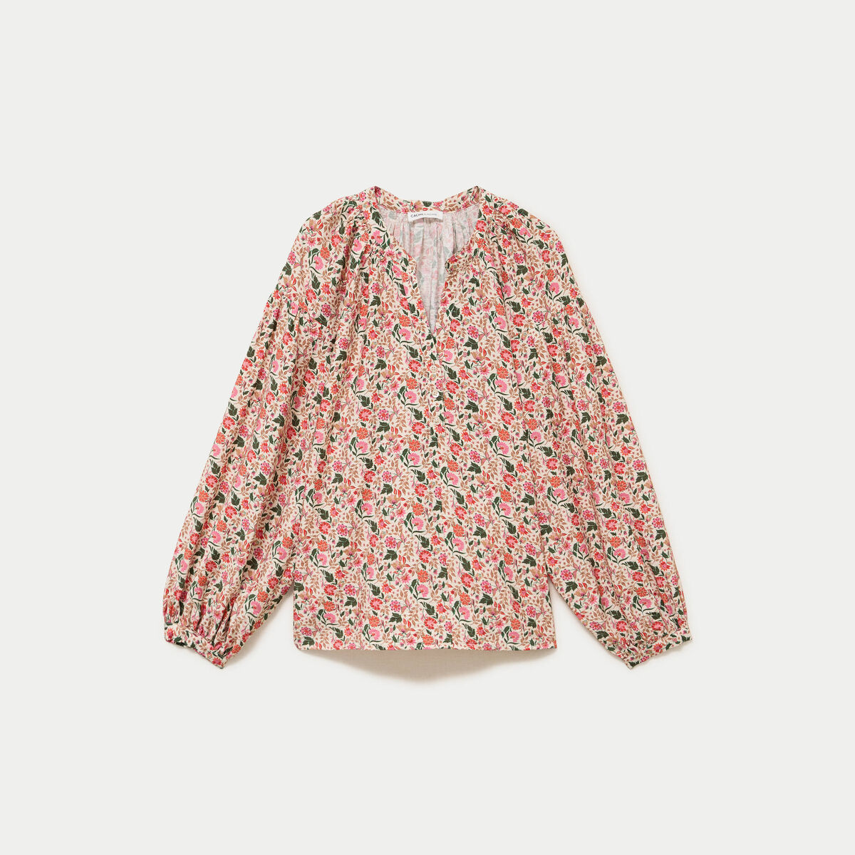 Blouse ample col v manches longues blanc femme