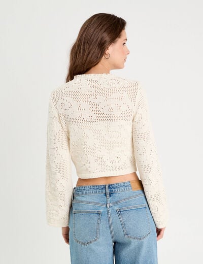 Pull ajouré manches longues ecru femme