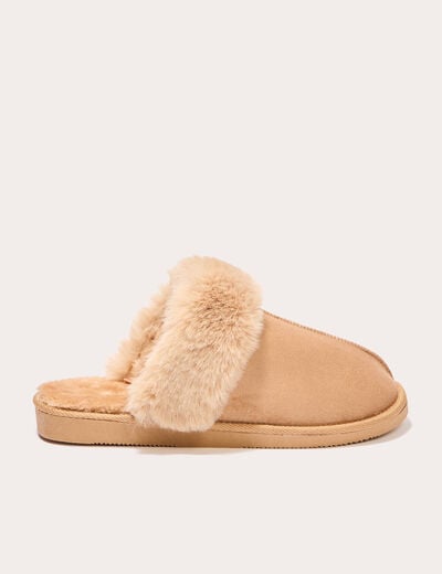 Chaussons fausse fourrure sable femme