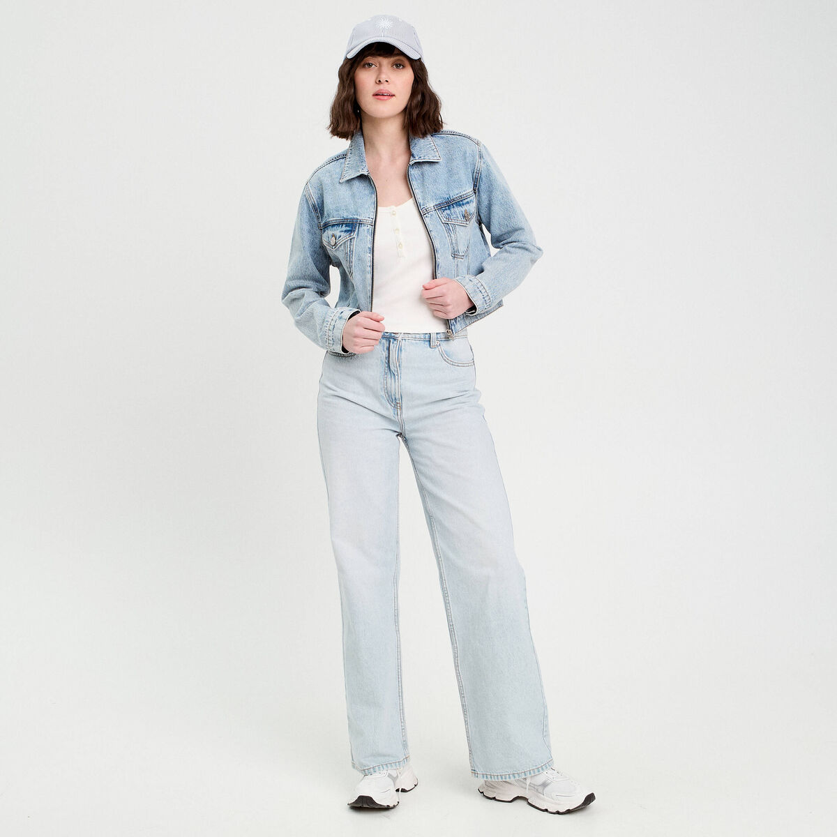 Veste zipp&eacute;e en jean denim stone femme