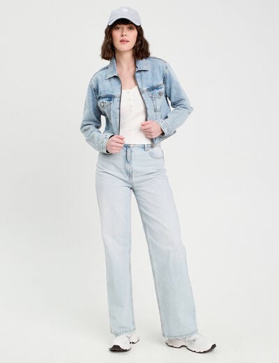 Veste zippée en jean denim stone femme