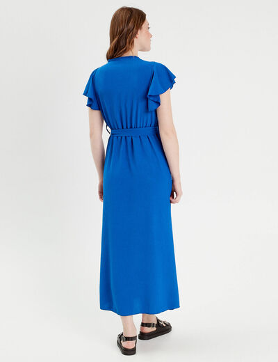 Robe longue portefeuille bleu electrique femme