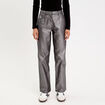 Pantalon droit en coton enduit gris argent femme