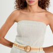 Combinaison pantalon bretelles avec lin vert femme