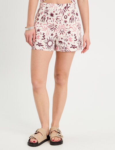 Short droit taille haute rose femme