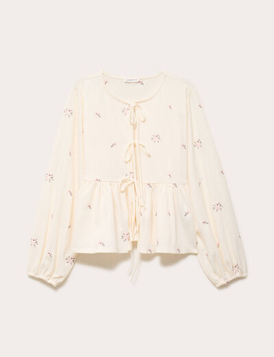 Blouse manches longues en cr&ecirc;pe blanc femme