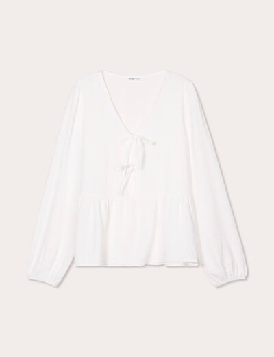 Blouse col en V noeuds ecru femme