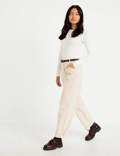 Pantalon barrel ceinture amovible ecru femme