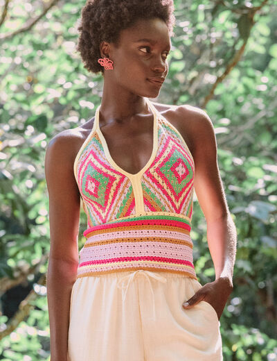 D&eacute;bardeur crochet cropped multicolore femme