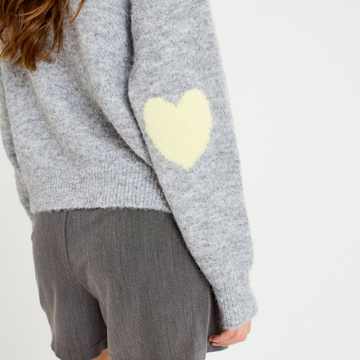 Gilet ample col rond manches longues gris clair femme