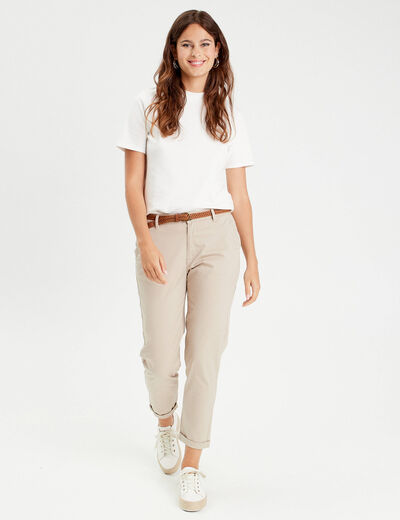 Pantalon chino 7/8ème beige femme