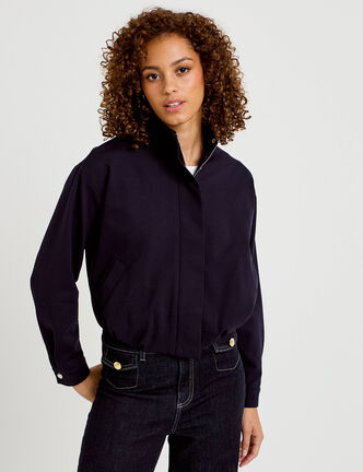 Veste cropped bas resserr&eacute; bleu marine femme
