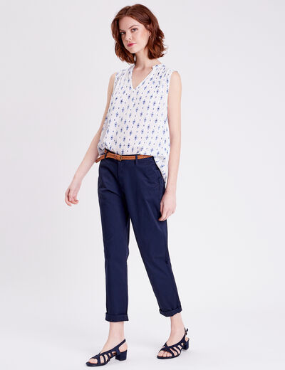 Pantalon chino 7/8ème bleu marine femme