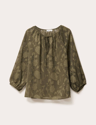 Blouse manches 3/4 vert kaki femme