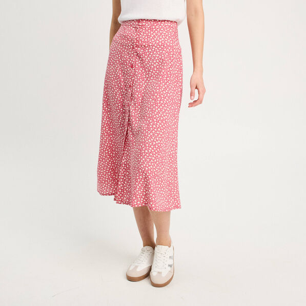 jupe midi droite boutonnee rose femme Jupe midi droite boutonnée rose femme