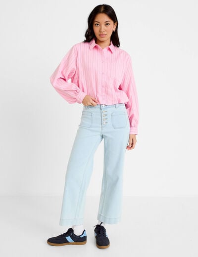 Chemise ample cropped effet boule rose femme