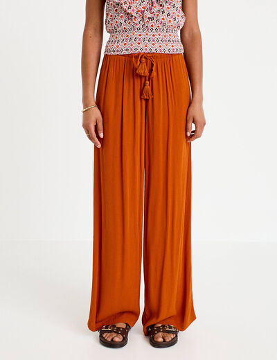 Pantalon large taille standard orange fonc&eacute; femme