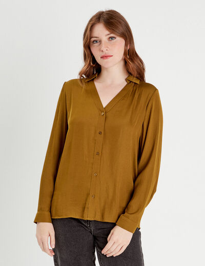 Chemise manches longues satin vert olive femme