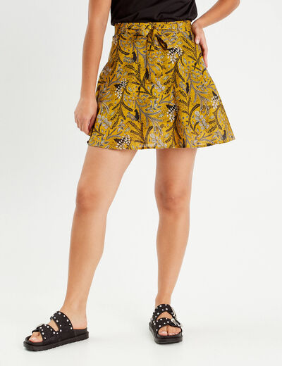 Jupe évasée ceinturée marron femme