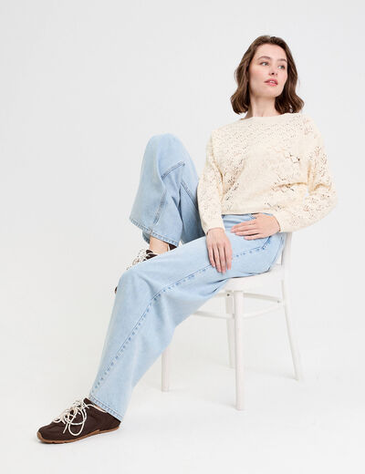 Pull manches longues ecru femme