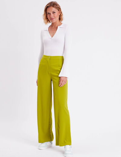 Pantalon large vert olive femme