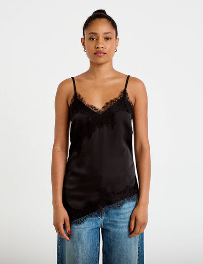 D&eacute;bardeur ajust&eacute; d&eacute;collet&eacute; dentelle noir femme