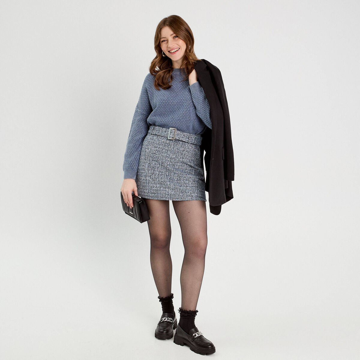 Pull manches longues bleu gris femme