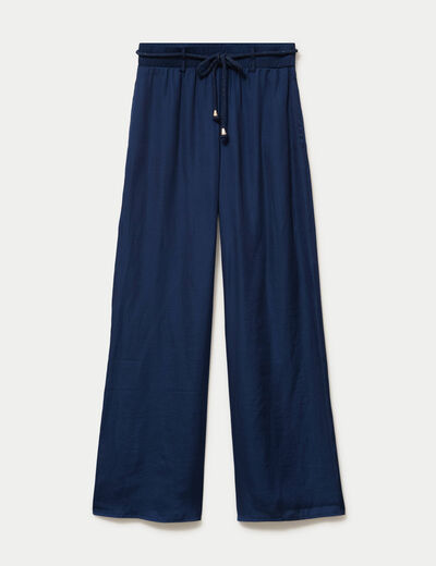 Pantalon large taille standard bleu marine femme
