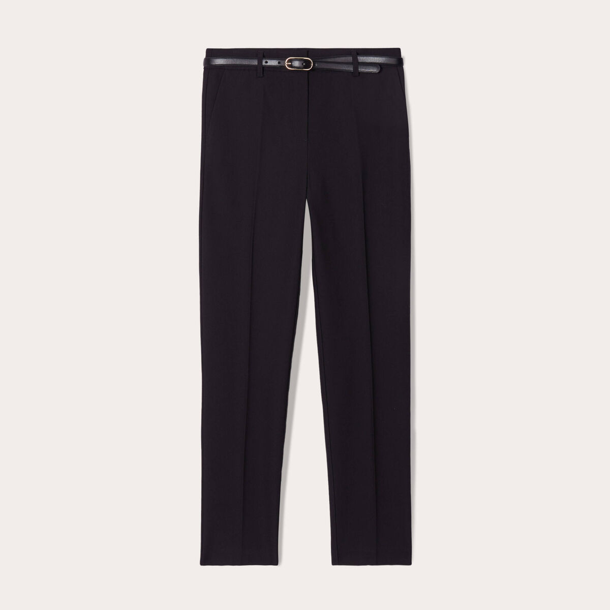 Pantalon cigarette ceinturé noir femme