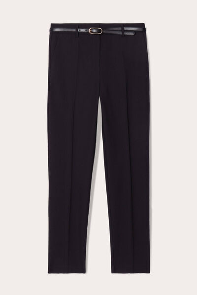 Pantalon cigarette ceinturé noir femme