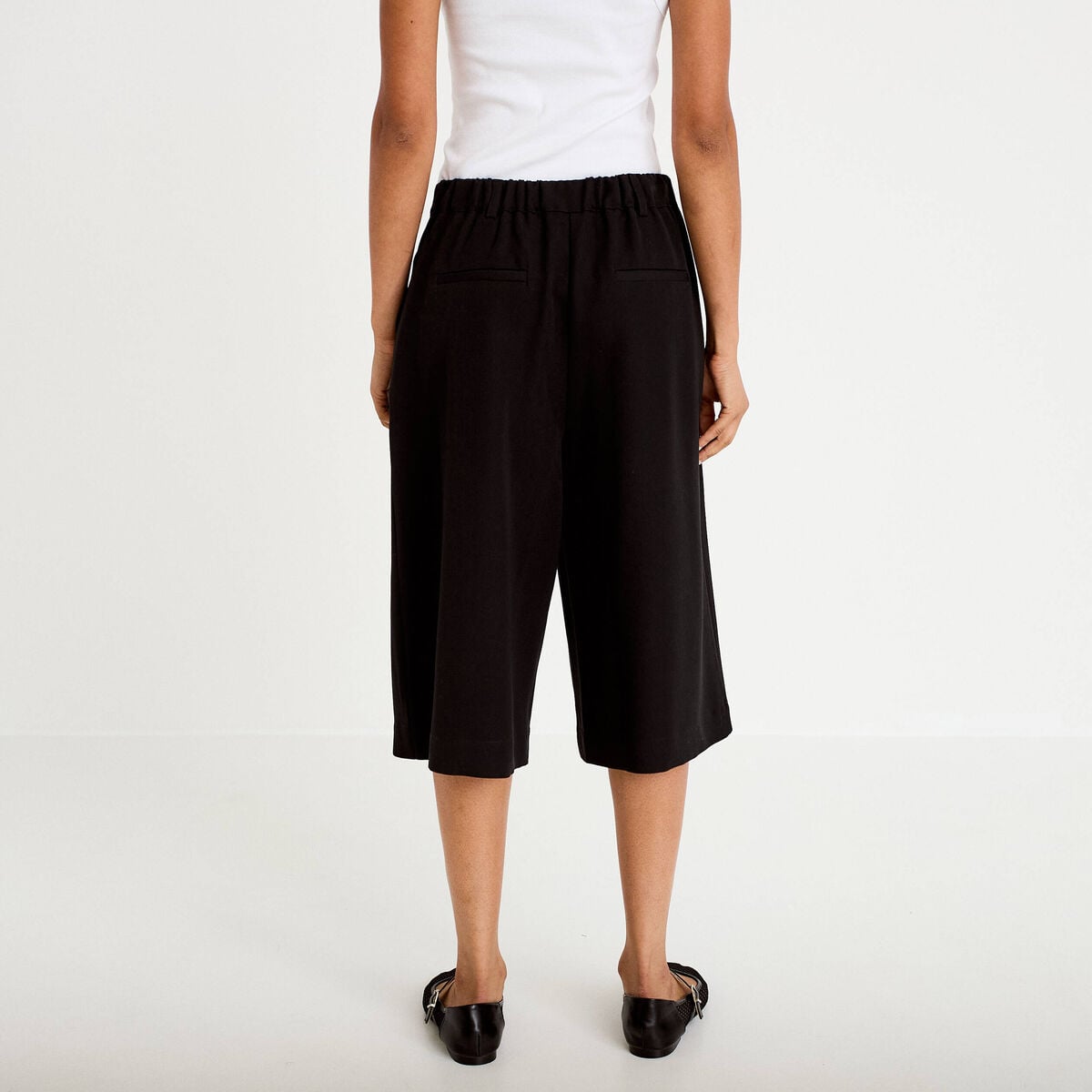 Bermuda large taille haute noir femme