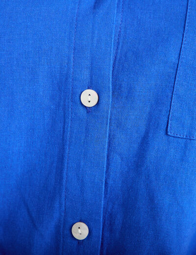 Chemise lin col V manches longues bleu electrique femme
