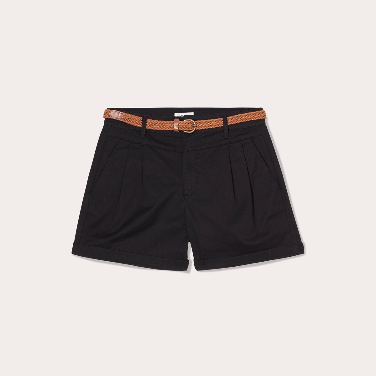 Short chino ceinturé noir femme