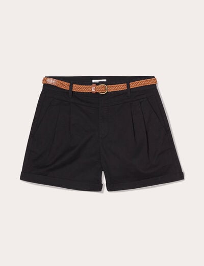 Short chino ceinturé noir femme