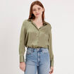 Chemise manches longues satin vert kaki femme