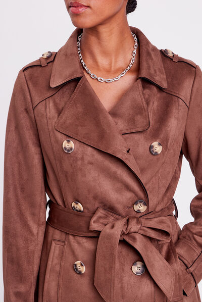 Trench long en suédine boutonné femme marron femme