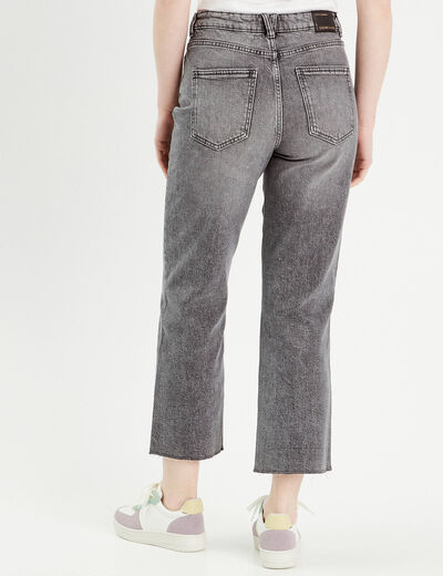 Jeans droit taille haute denim gris femme