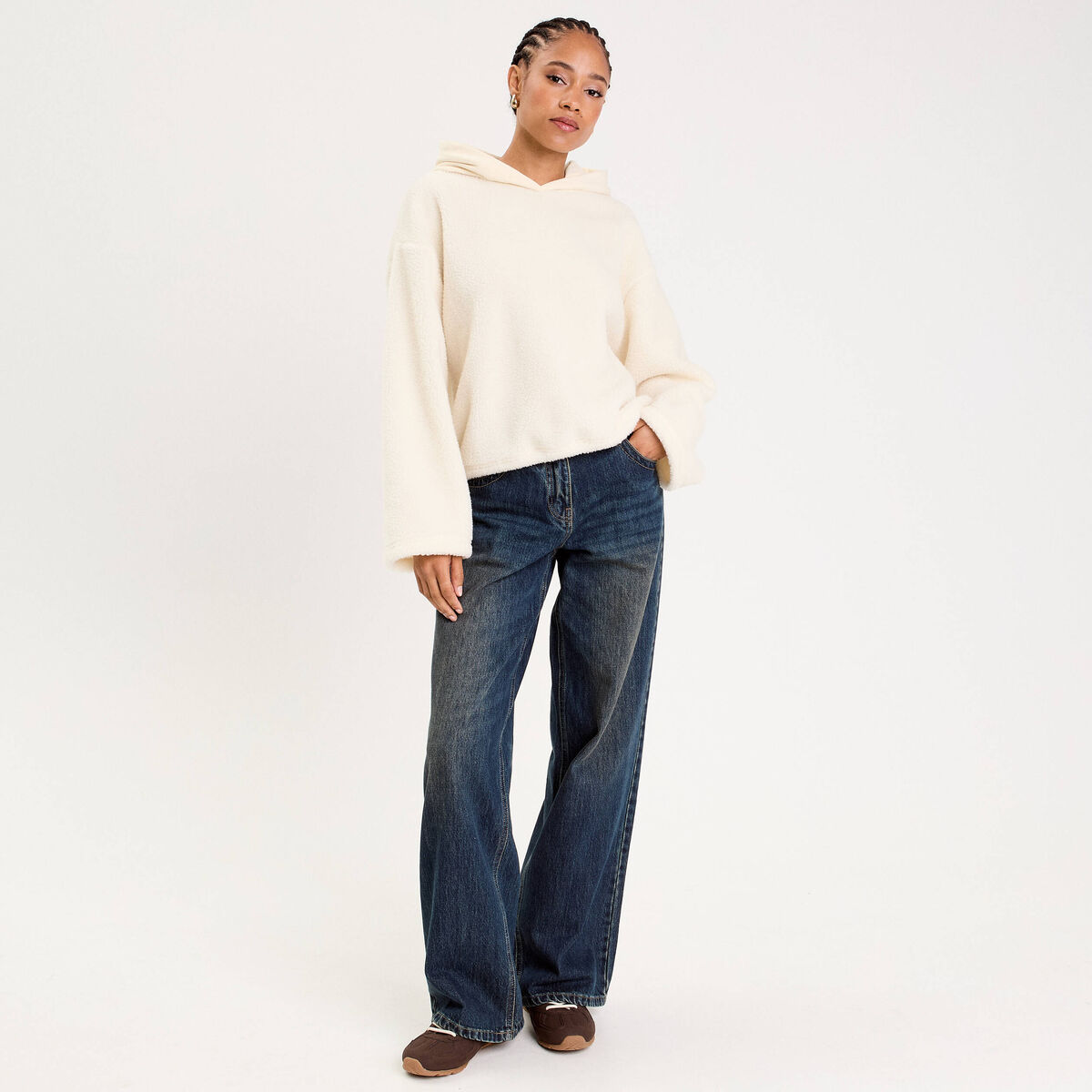 Sweat effet polaire ecru femme