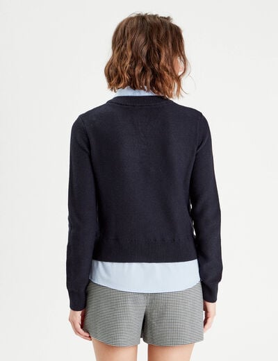Pull chemise 2-en-1 bleu marine femme