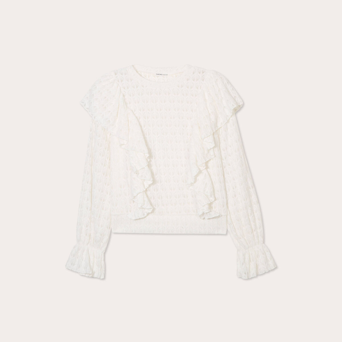 Blouse ajour&eacute;es volants ecru femme