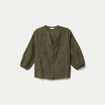 Blouse brod&eacute;e col mao manches 3/4 vert kaki femme