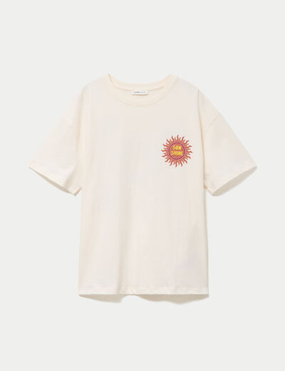 T-shirt col rond manches courtes ecru femme