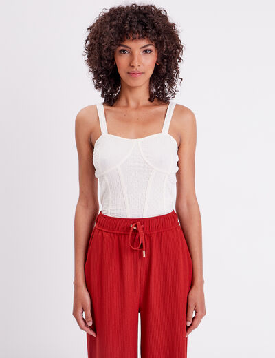 Débardeur bustier gauffré ecru femme