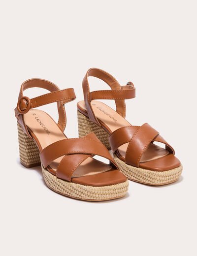 Sandales &agrave; talon camel femme