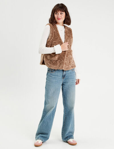 T-shirt poignets fourrure ecru femme