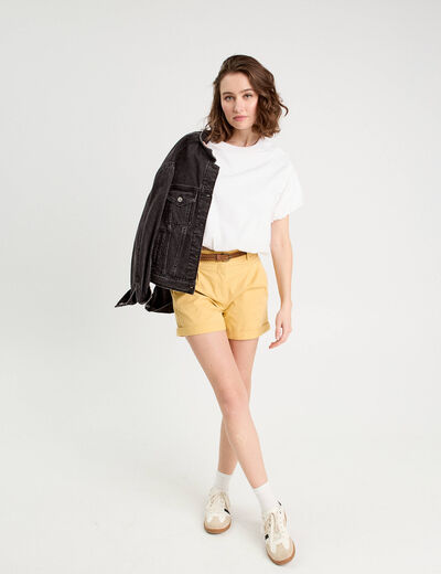 Short chino ceinturé jaune clair femme