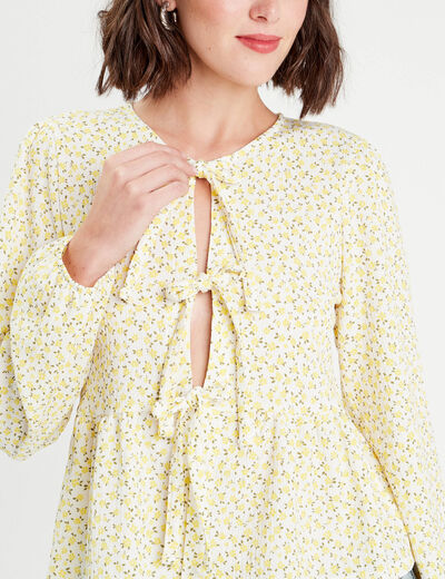 Blouse nouée manches longues blanc femme