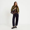 Veste courte boutonn&eacute;e doublure vichy vert kaki femme