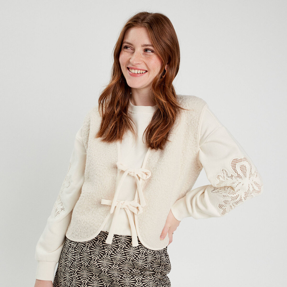 Gilet sans manches polaire ecru femme