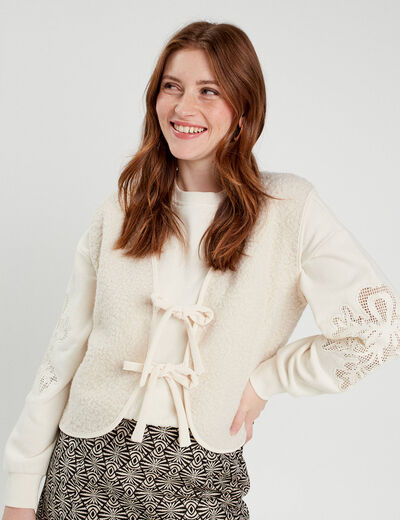 Gilet sans manches polaire ecru femme